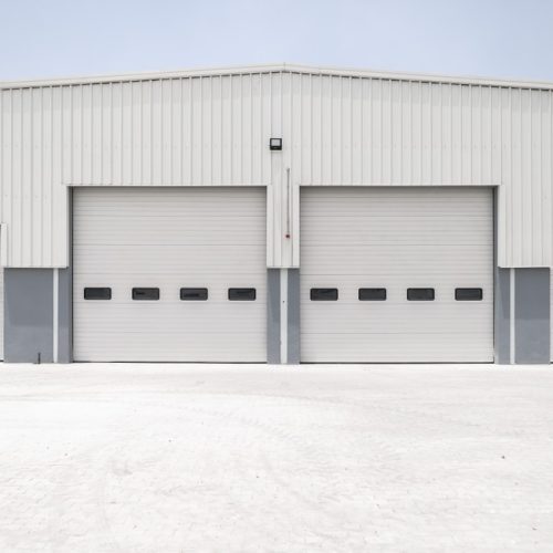 Facade,(front,View),Of,A,Large,Hangar,Lined,With,A